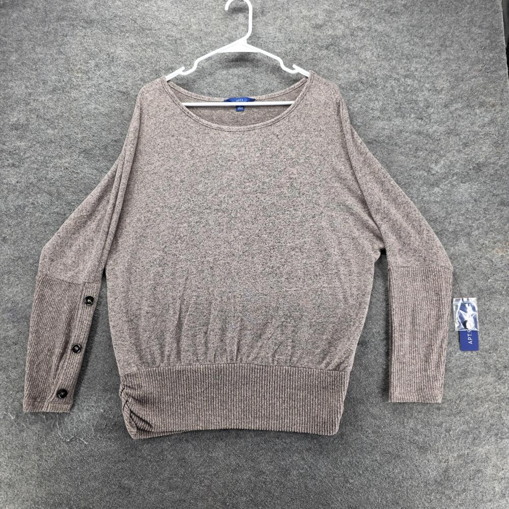 APT.9 Sweater Pullover Womens L Pink Dolman Sleeve Ribbed Hem Button Cuff